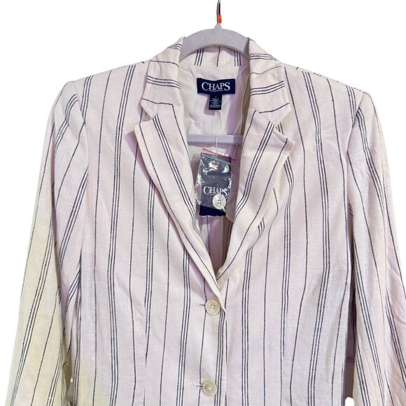 CHAPS Linen Blend off white with Navy Stripe Blazer NWT Sz 4 - Picture 2 of 7
